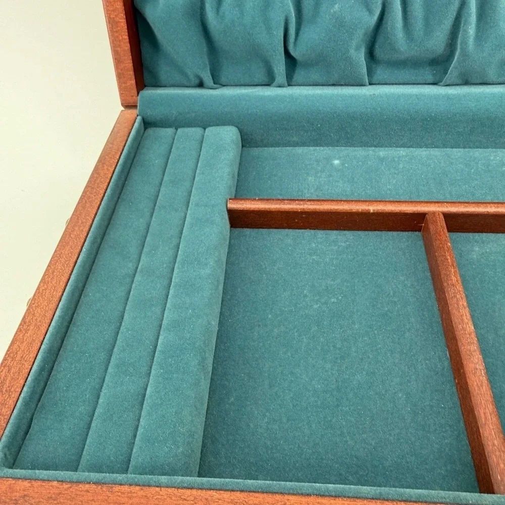 Eureka Jewelry Box Women OS 24-Slot Drawer Wood Mahogany Teal 1997 USA Made